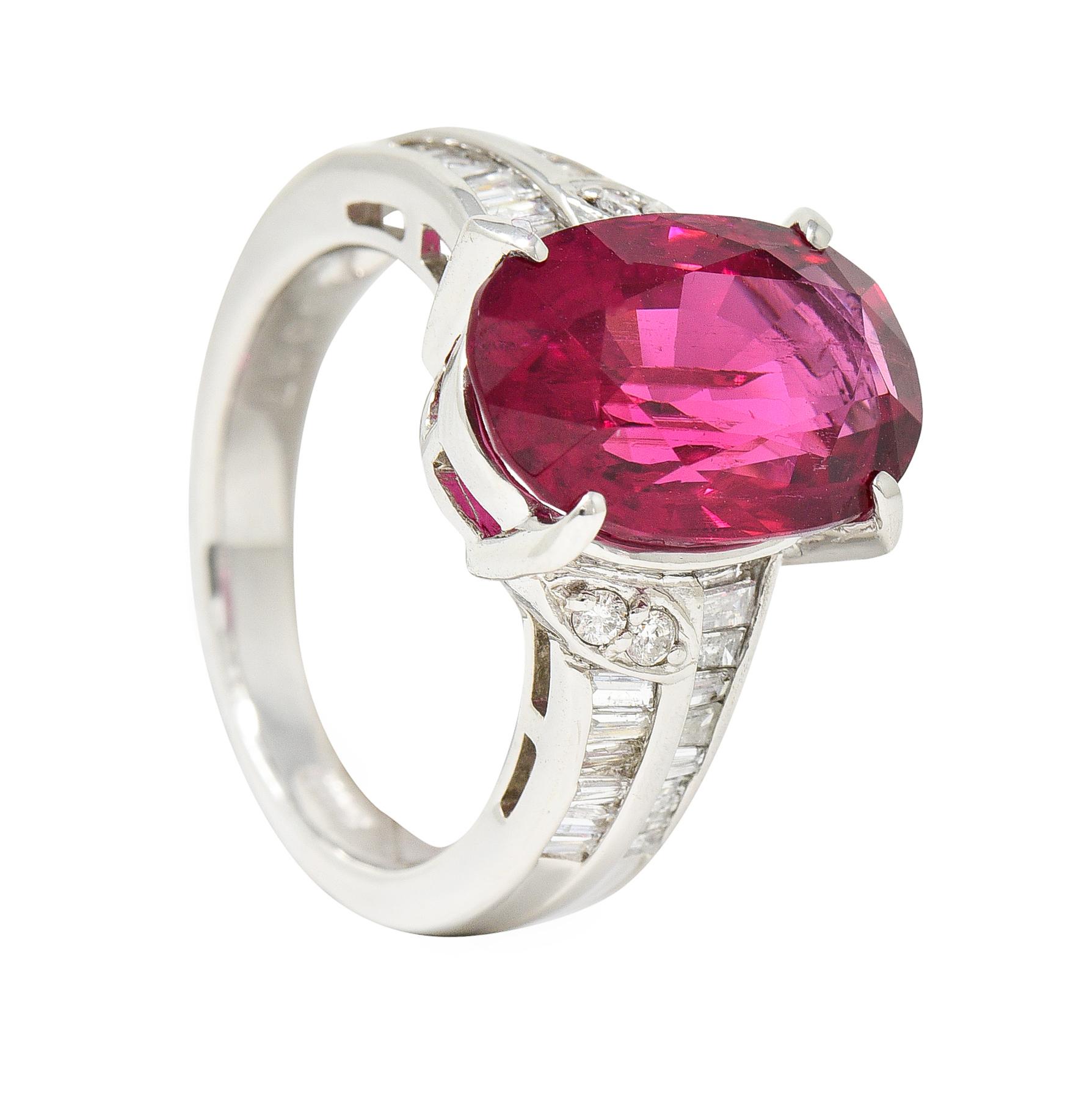 Contemporary 7.54 Carats Rubellite Tourmaline Diamond Platinum Cocktail Ring 8