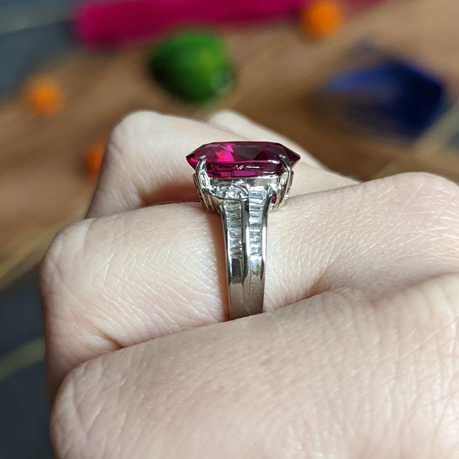 Contemporary 7.54 Carats Rubellite Tourmaline Diamond Platinum Cocktail Ring 10