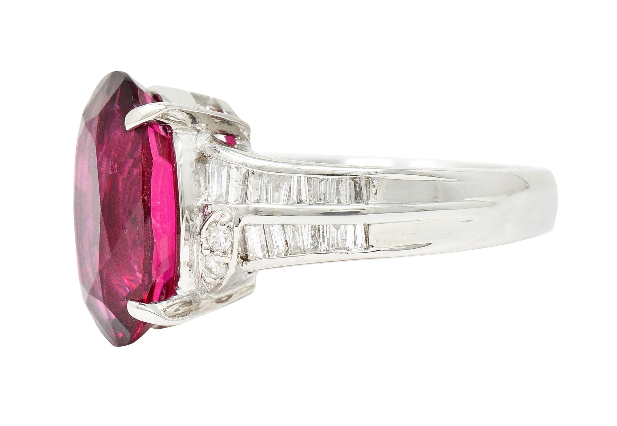 Women's or Men's Contemporary 7.54 Carats Rubellite Tourmaline Diamond Platinum Cocktail Ring