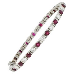Contemporary 7.60 CTW Diamond Ruby 18 Karat White Gold Line Bracelet