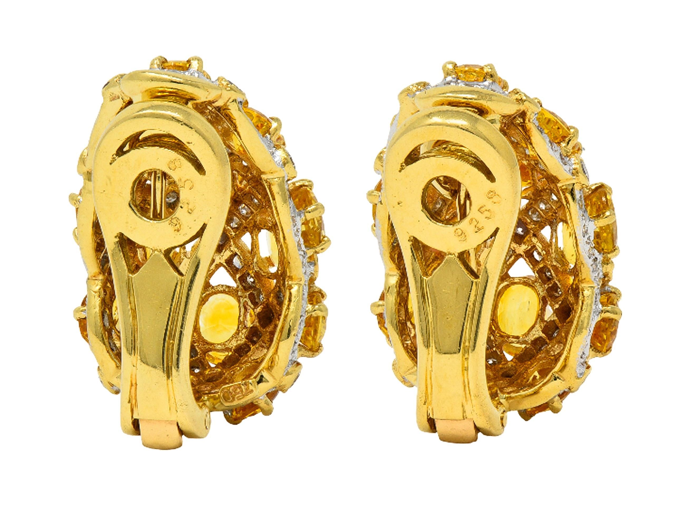 Boucles d'oreilles en J Gold Contemporary 7.66 CTW Citrine Diamond 18 Karat Two-Tone Gold Pour femmes en vente