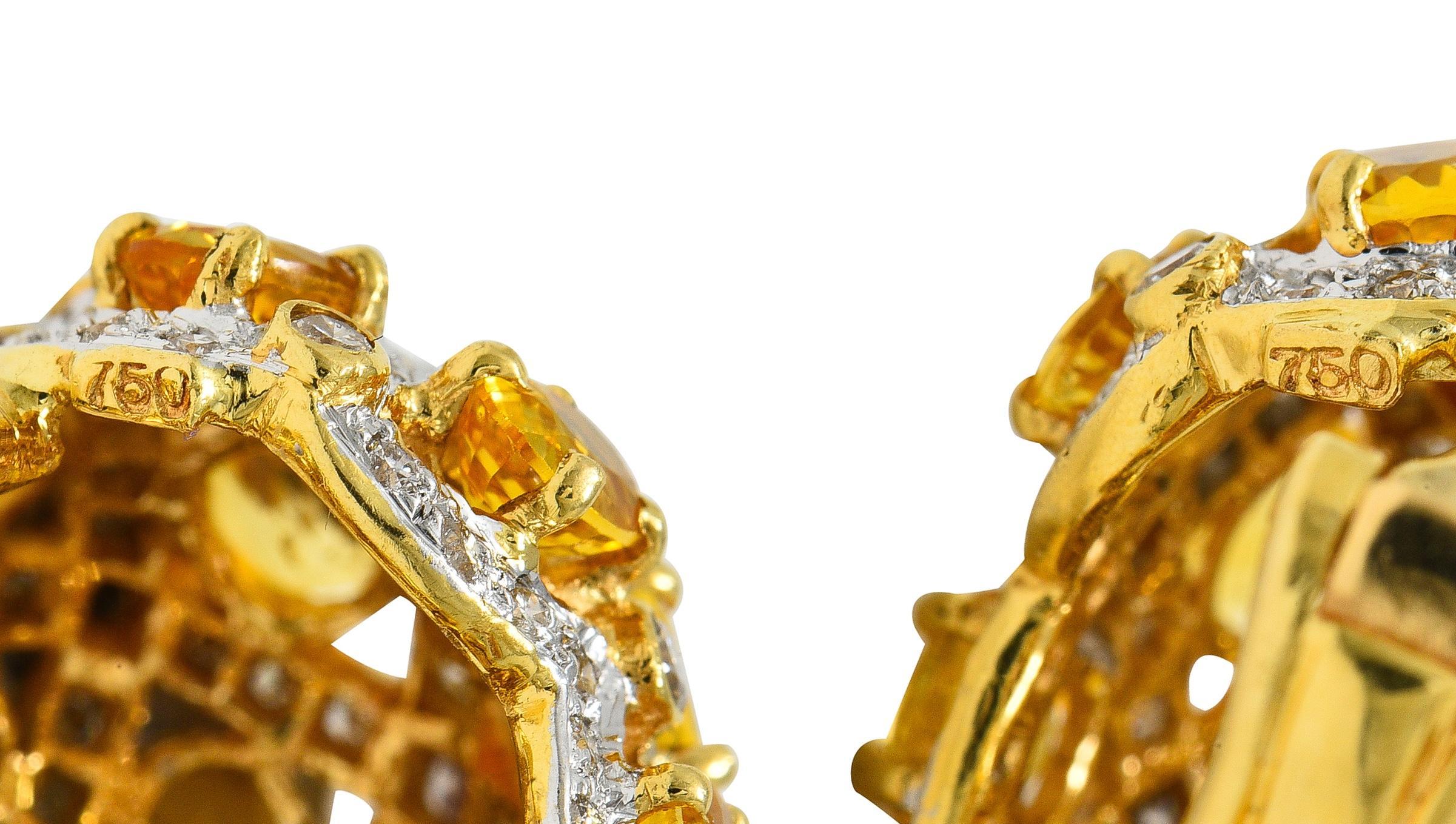 Boucles d'oreilles en J Gold Contemporary 7.66 CTW Citrine Diamond 18 Karat Two-Tone Gold en vente 1