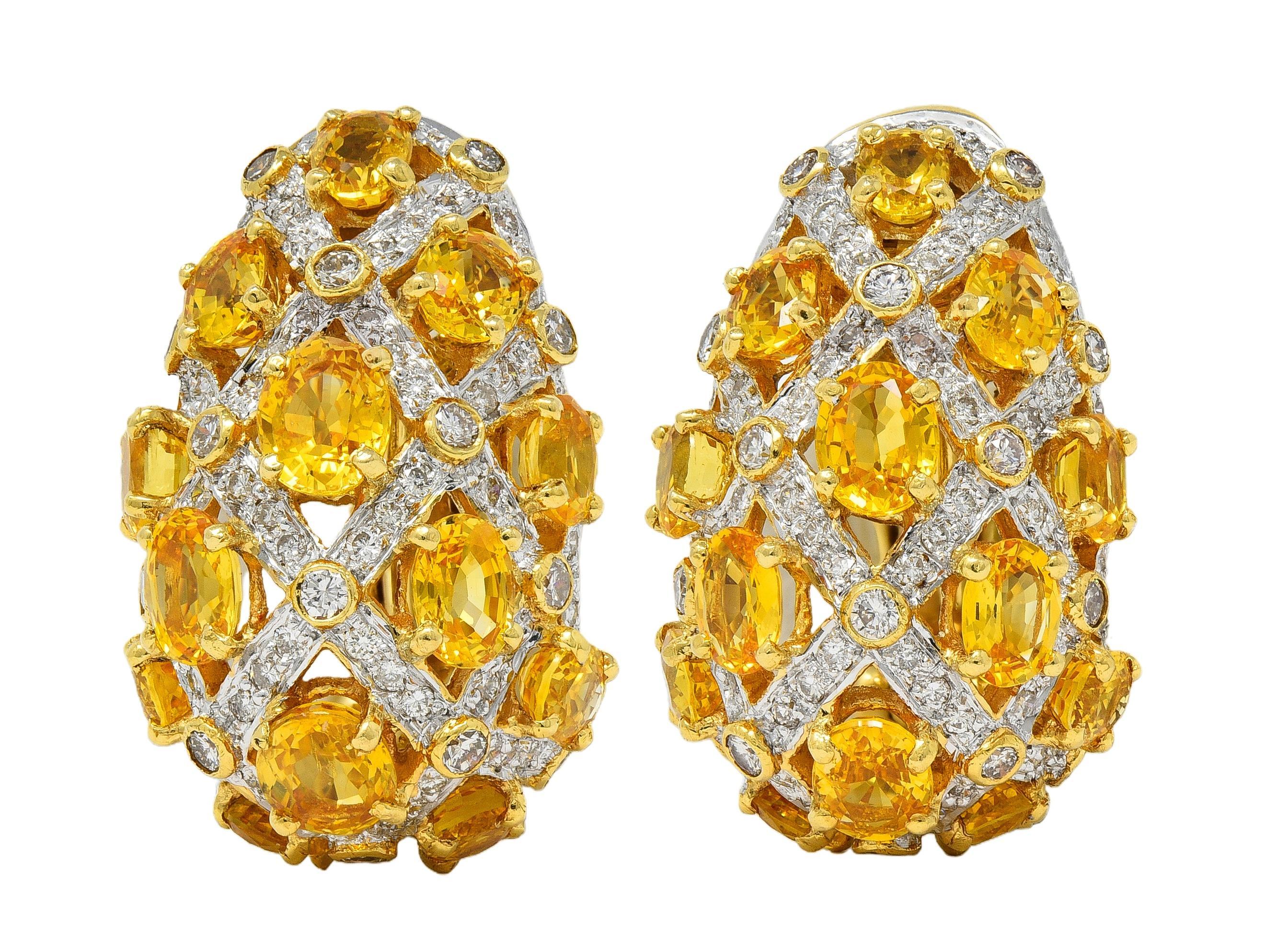 Boucles d'oreilles en J Gold Contemporary 7.66 CTW Citrine Diamond 18 Karat Two-Tone Gold en vente