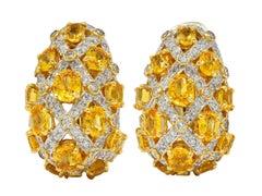 Orecchini a cerchio J Contemporary con diamante citrino da 7,66 CTW in oro 18 carati bicolore