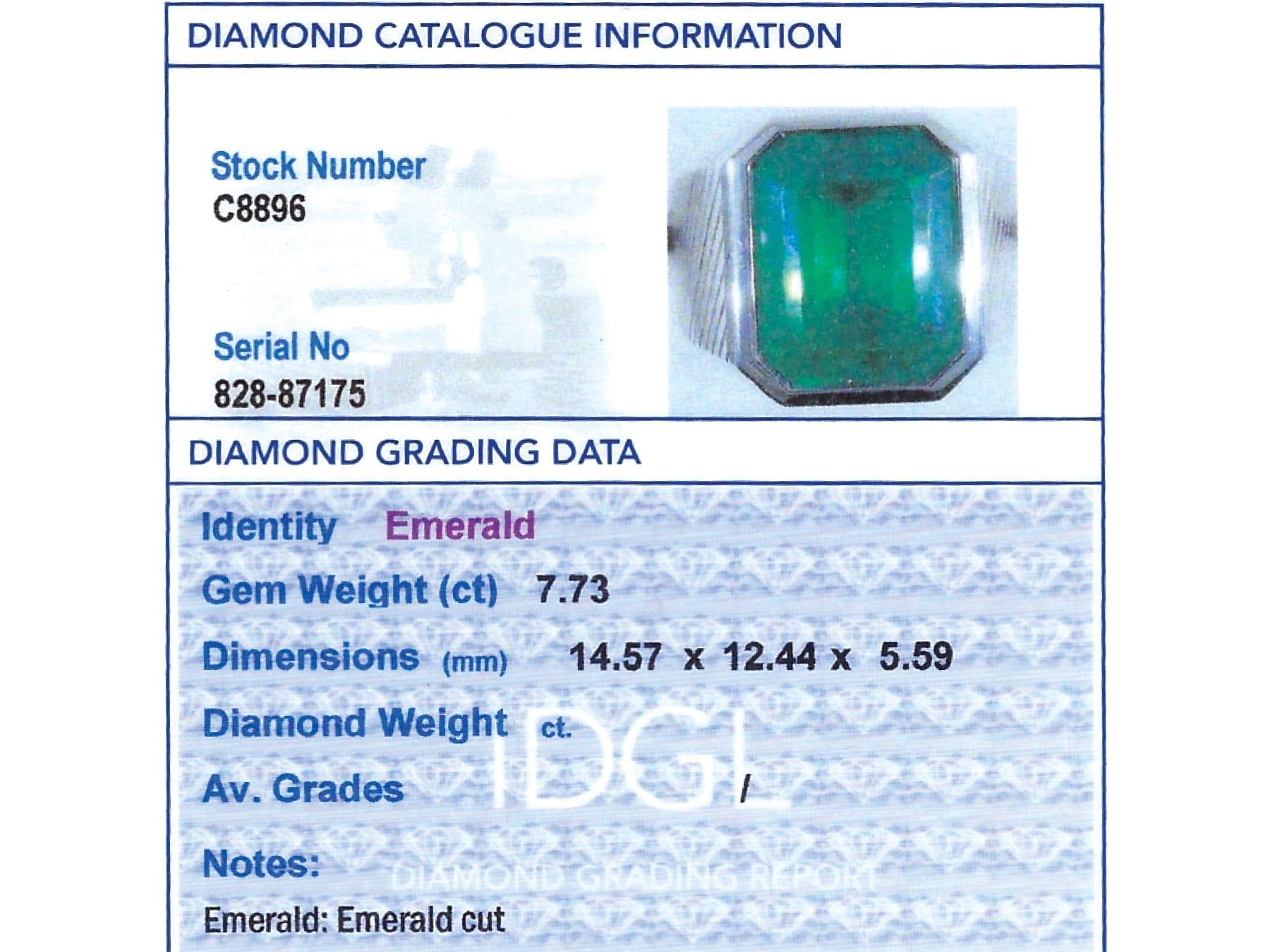 Contemporary 7.73 Carat Emerald and 18 Karat White Gold Dress Ring (2016) For Sale 3