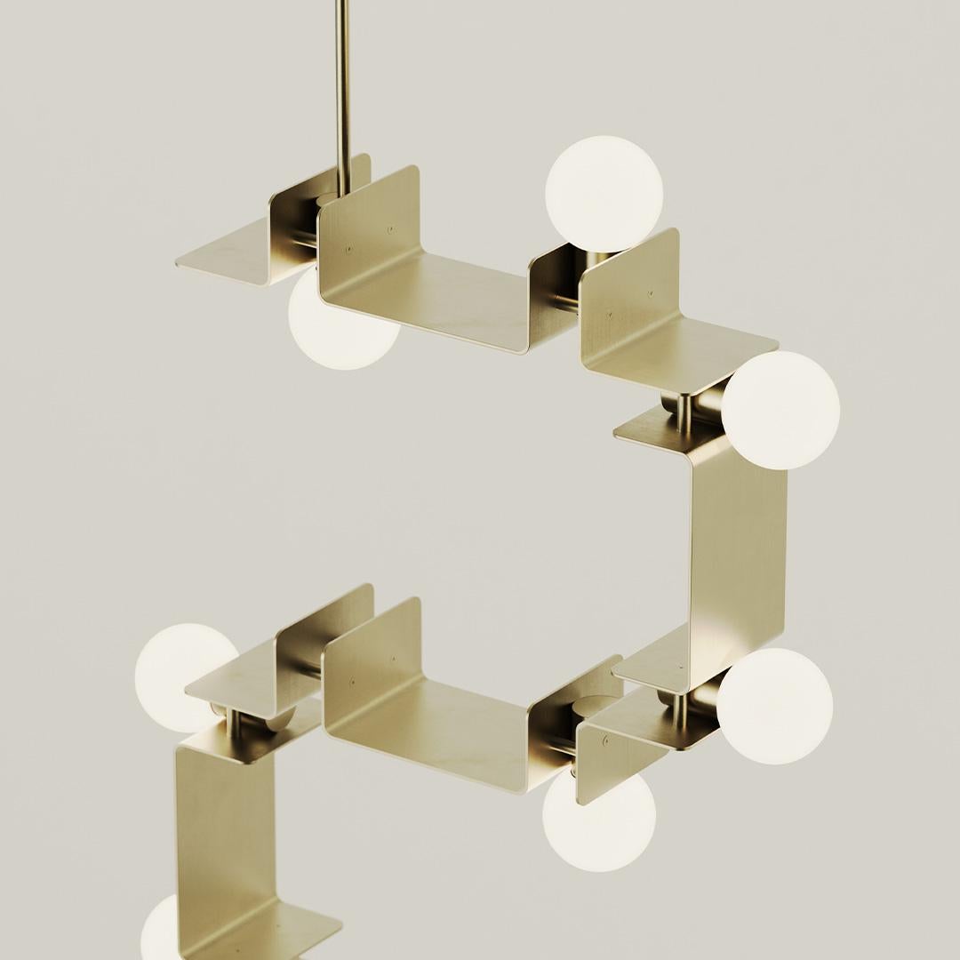 American Contemporary 8 Element Lapel Chandelier by Astraeus Clarke Made in Brooklyn, NY For Sale