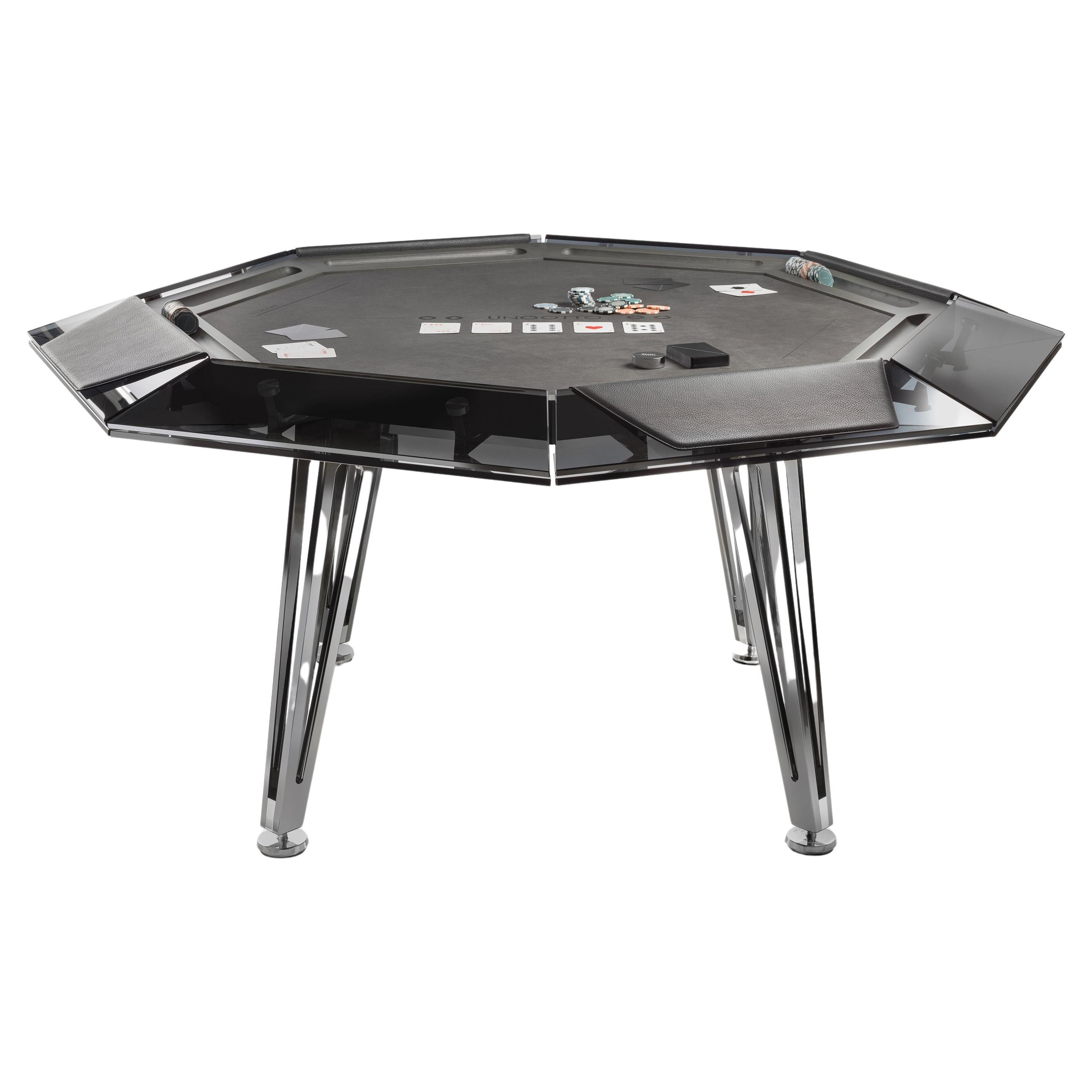 Contemporary 8 Players Dark Wood & Glass Poker Table by Impatia For Sale