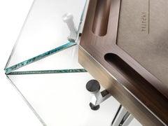 Contemporary 8 Players Walnut Wood & Glass Poker Table by Impatia