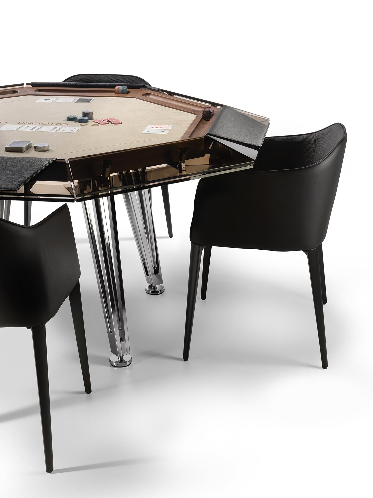 Contemporary 8 Players Walnut Wood & Glass Poker Table by Impatia In New Condition For Sale In Milan, IT