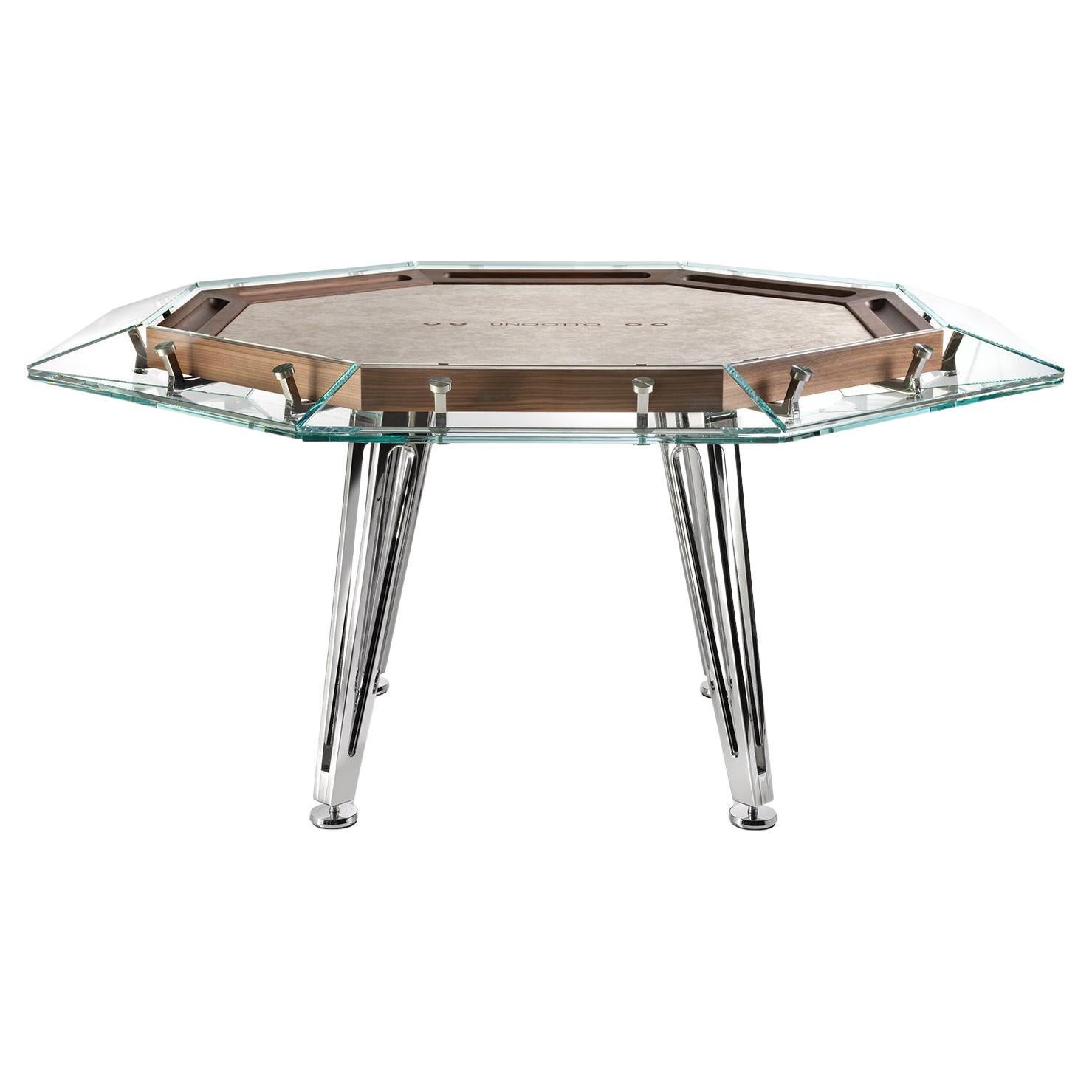 Contemporary 8 Players Walnut Wood & Glass Poker Table by Impatia For Sale