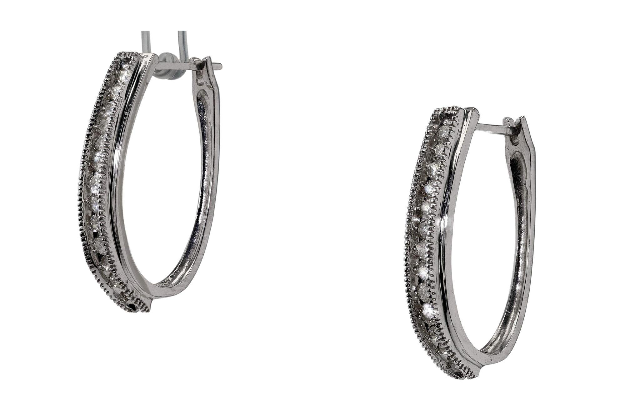Women's Contemporary .80 Carat Diamond Oval Hoop Earrings For Sale