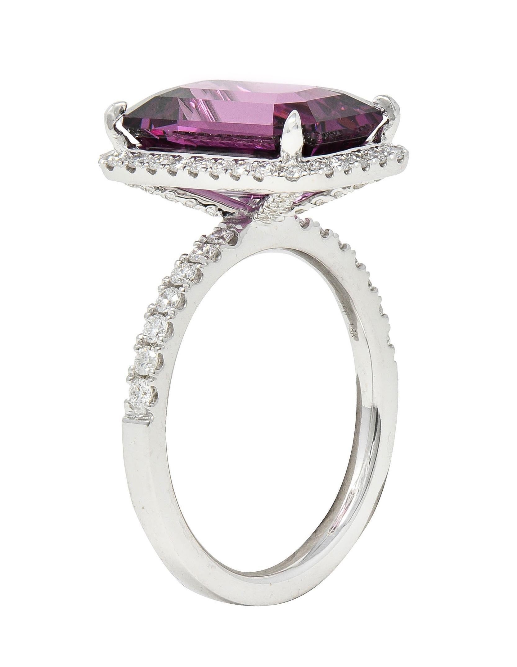 Contemporary 8.25 CTW Purple Spinel Diamond 18 Karat White Gold Halo Ring In Excellent Condition For Sale In Philadelphia, PA
