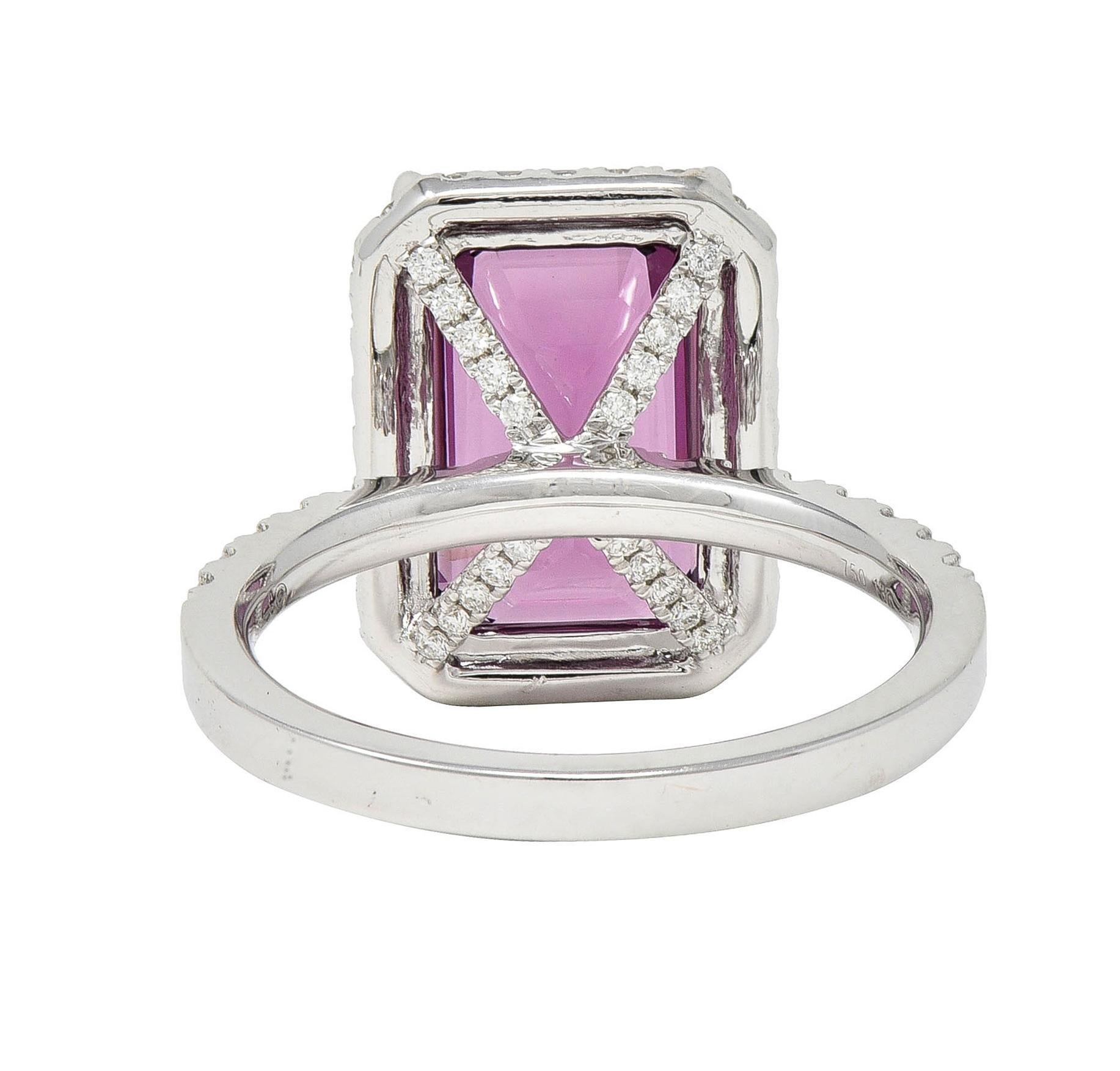 Women's or Men's Contemporary 8.25 CTW Purple Spinel Diamond 18 Karat White Gold Halo Ring For Sale