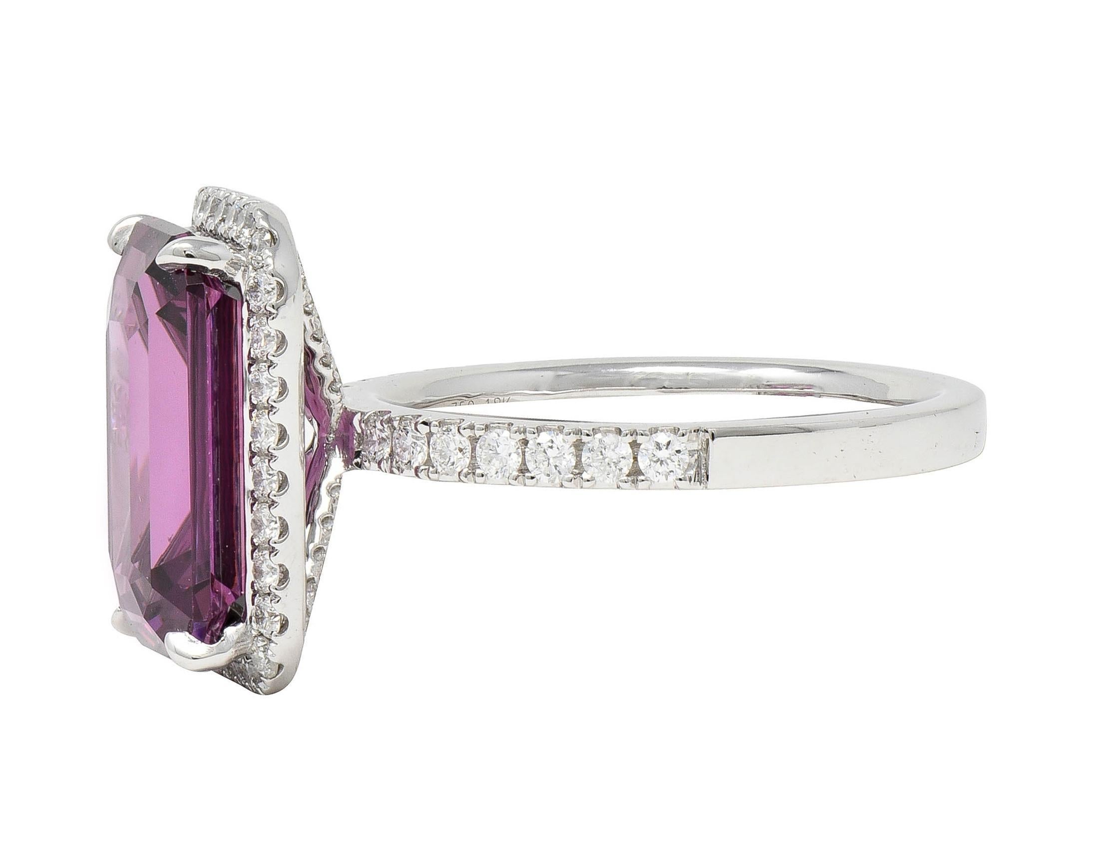 Contemporary 8.25 CTW Purple Spinel Diamond 18 Karat White Gold Halo Ring For Sale 1
