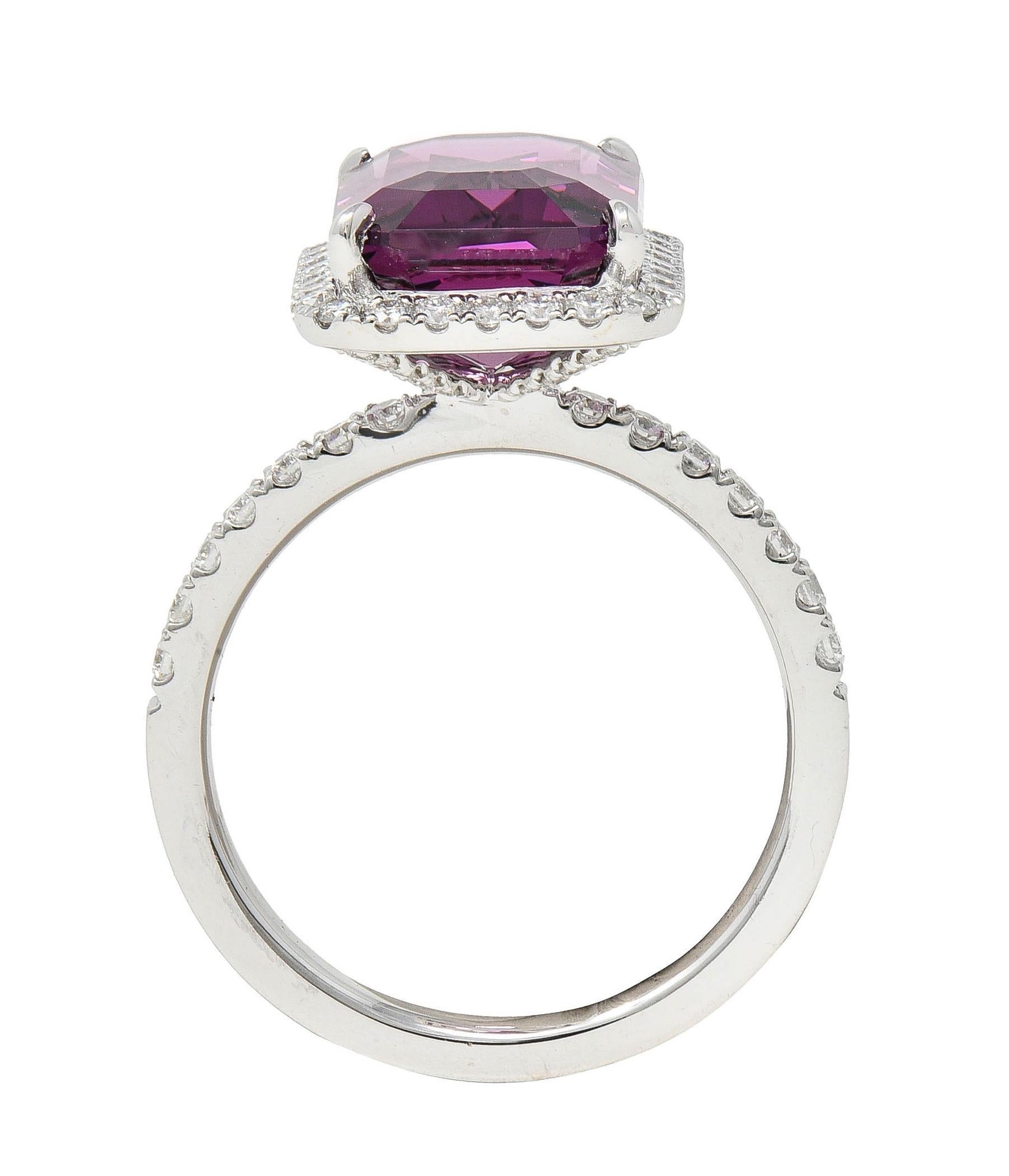 Contemporary 8.25 CTW Purple Spinel Diamond 18 Karat White Gold Halo Ring For Sale 4