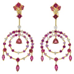 Contemporary 8.50 CTW Pink Sapphire Diamond Tourmaline 18K Fringe Drop Earrings