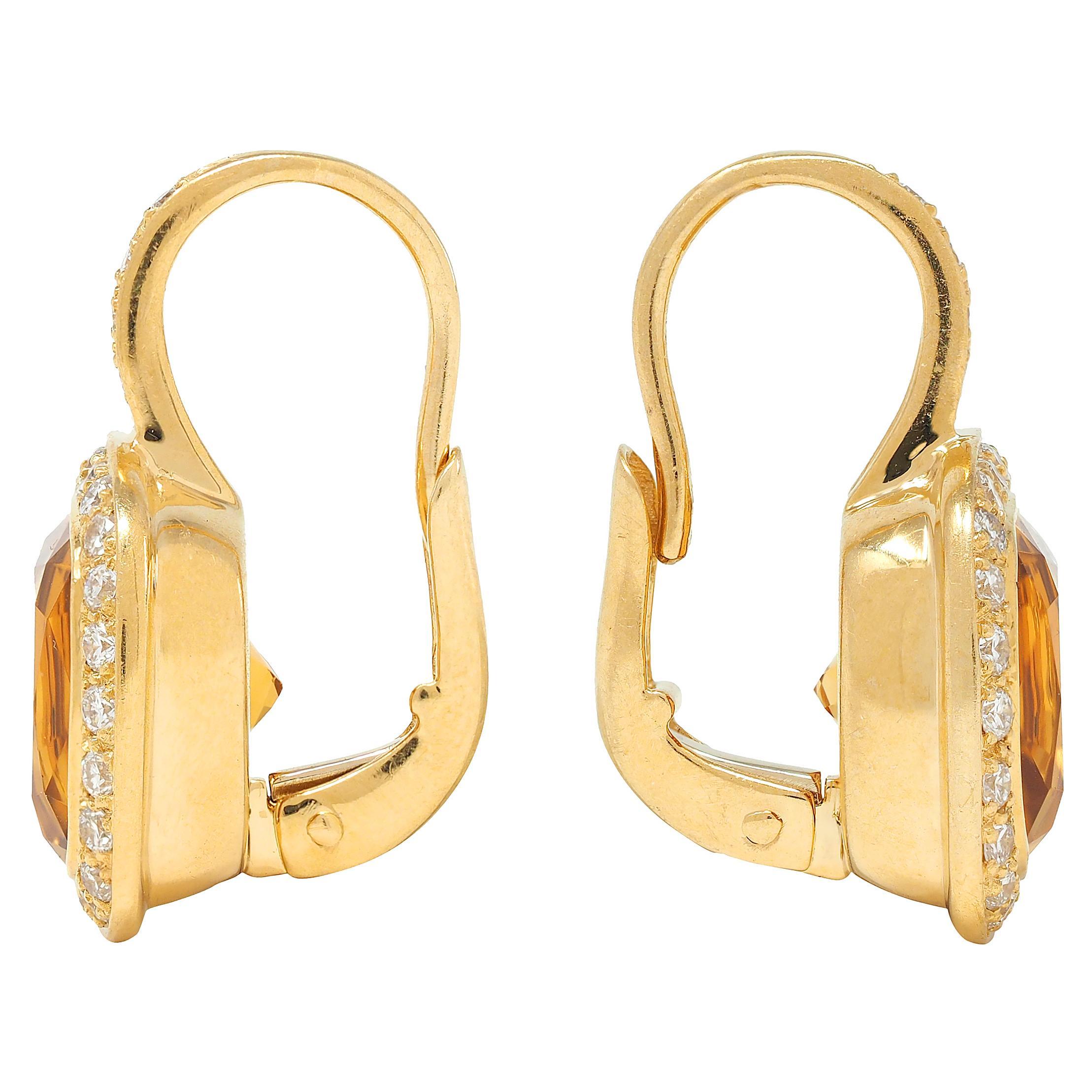 Contemporain Pendants d'oreilles contemporains en or jaune 18 carats avec citrine et diamant, 8,64 CTW en vente
