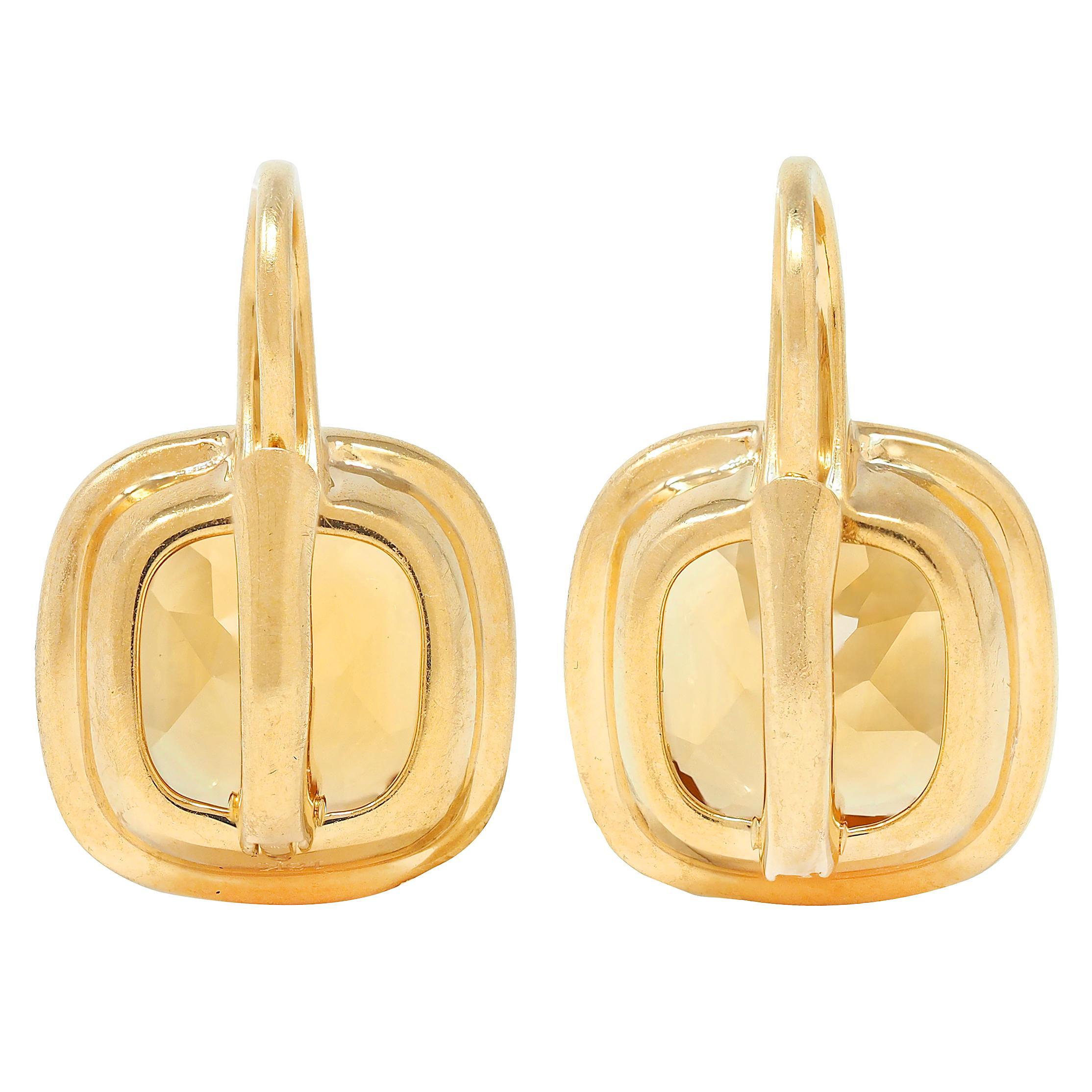 Taille coussin Pendants d'oreilles contemporains en or jaune 18 carats avec citrine et diamant, 8,64 CTW en vente