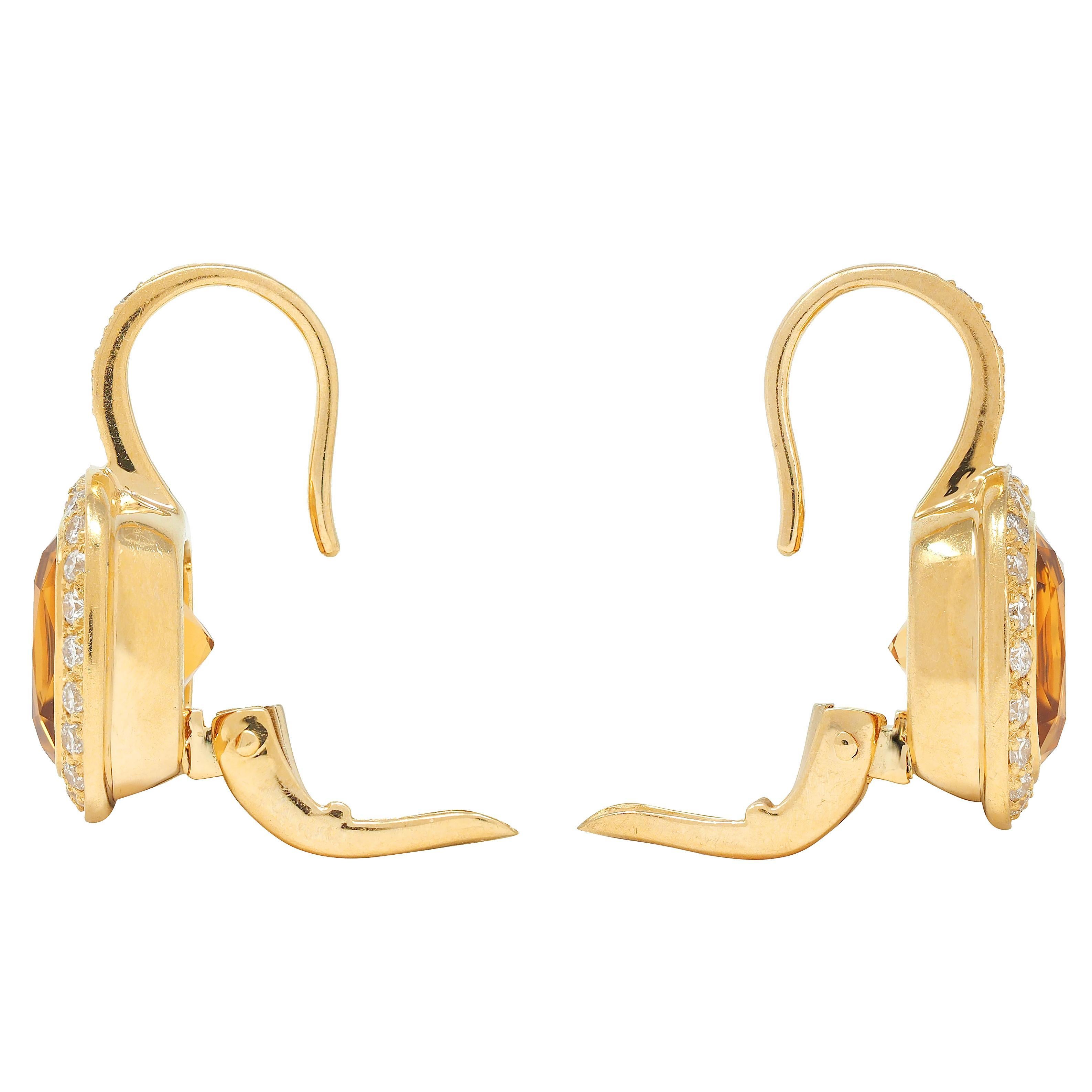 Pendants d'oreilles contemporains en or jaune 18 carats avec citrine et diamant, 8,64 CTW Excellent état - En vente à Philadelphia, PA