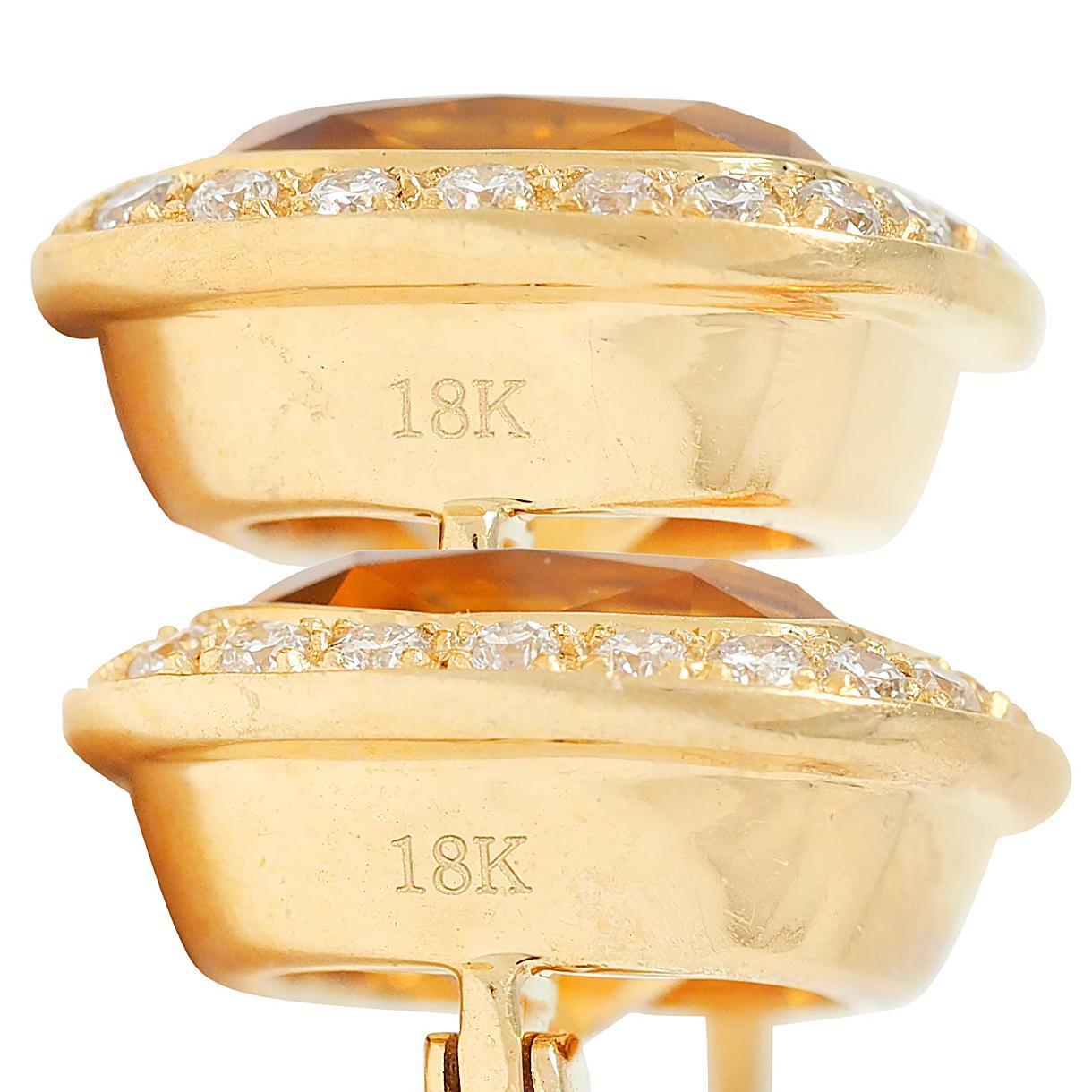 Pendants d'oreilles contemporains en or jaune 18 carats avec citrine et diamant, 8,64 CTW Pour femmes en vente