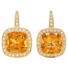 Orecchini pendenti contemporanei in oro giallo 18 carati con diamante citrino da 8,64 CTW