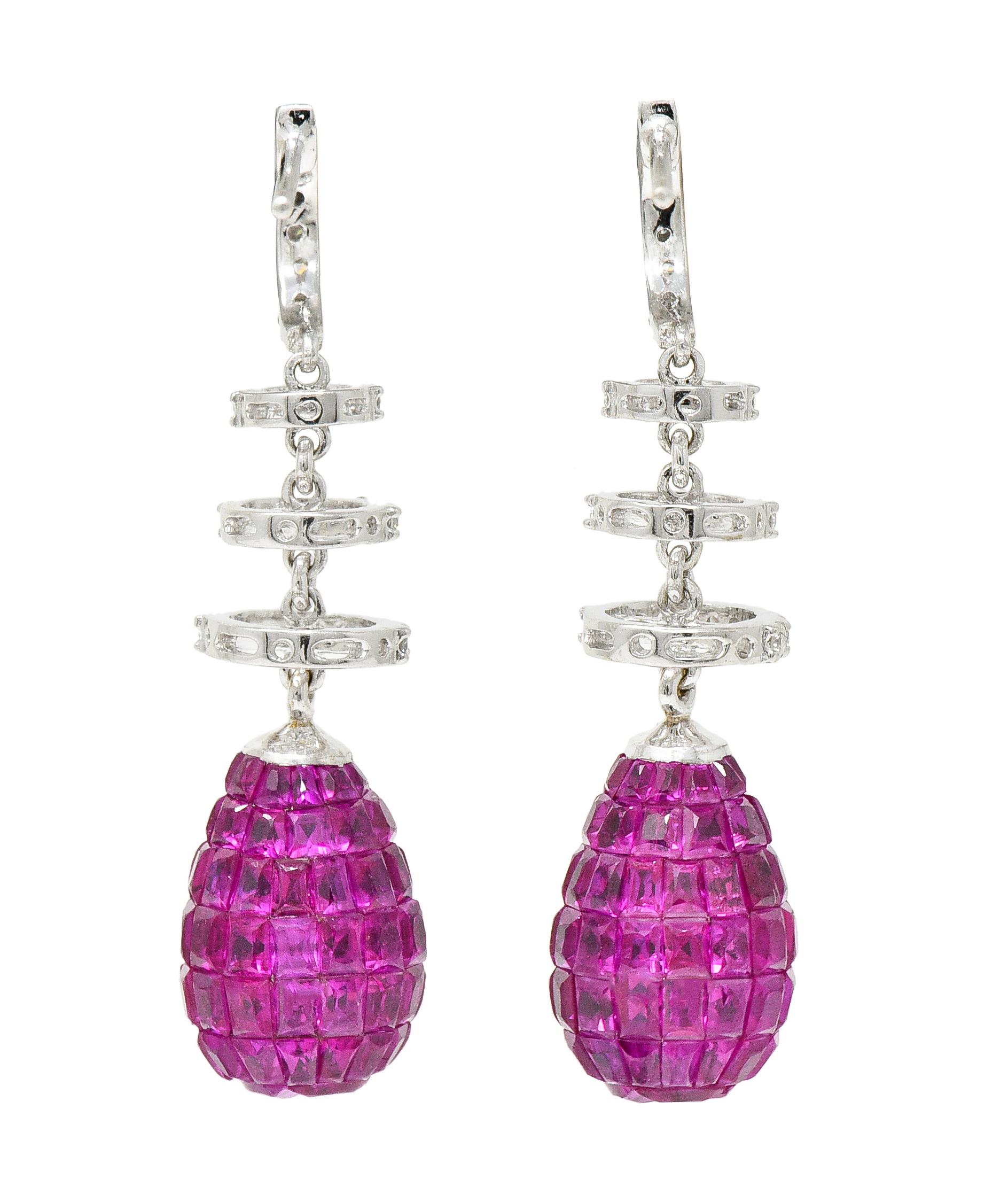 Brilliant Cut Contemporary 8.70 Carats Ruby Diamond Mystery Set Drop Earrings