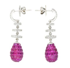 Contemporary 8.70 Carats Ruby Diamond Mystery Set Drop Earrings