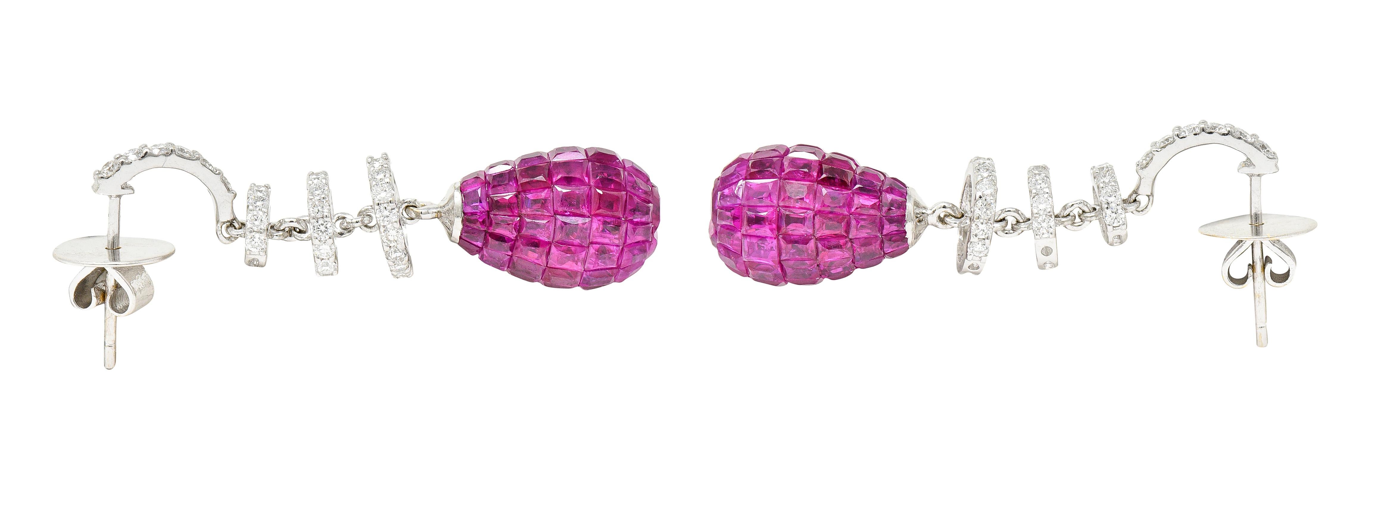 Women's or Men's Contemporary 8.70 Carats Ruby Diamond Mystery Set Drop Earrings