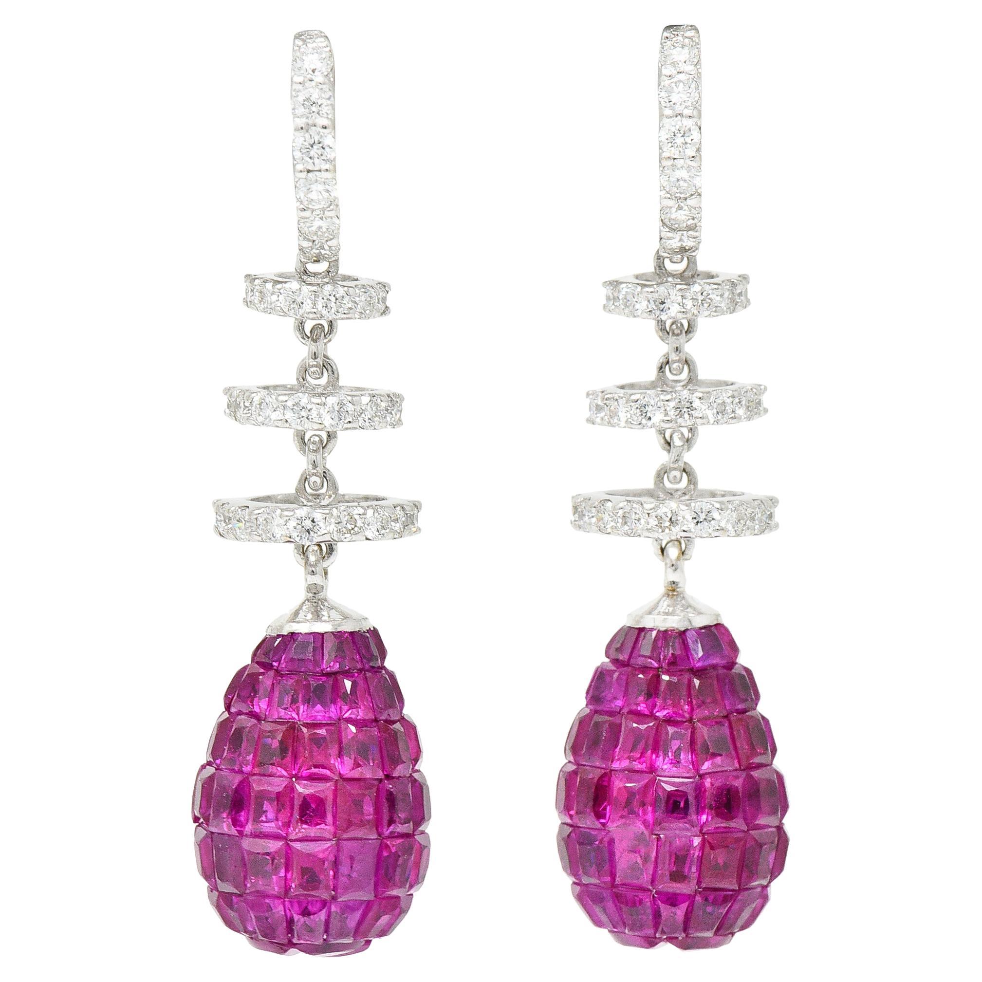 Contemporary 8.70 Carats Ruby Diamond Mystery Set Drop Earrings
