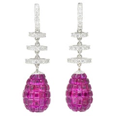 Contemporary 8.70 Carats Ruby Diamond Mystery Set Drop Earrings