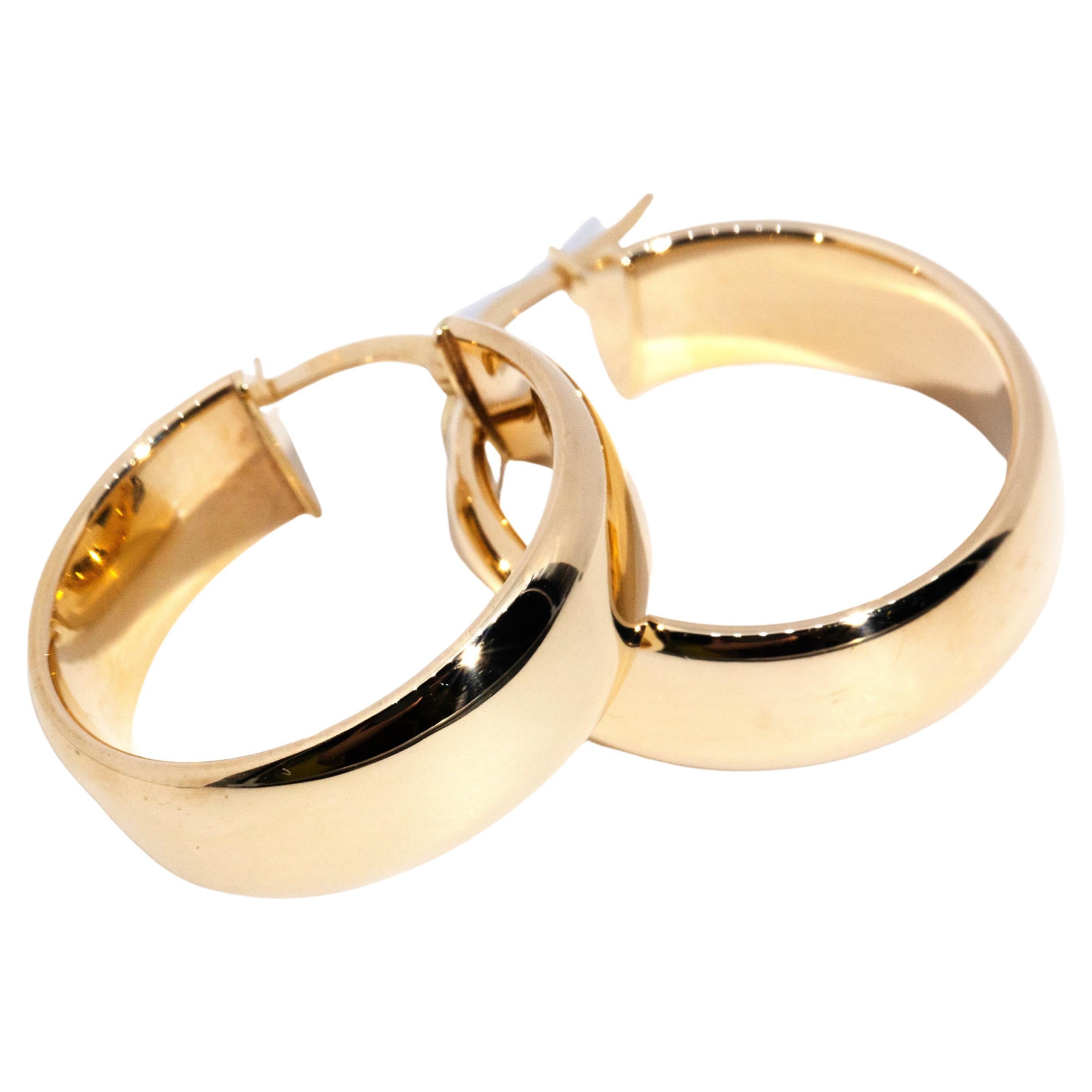 Contemporary 9 Carat Yellow Gold Curved Hinged Hoop Style Earrings