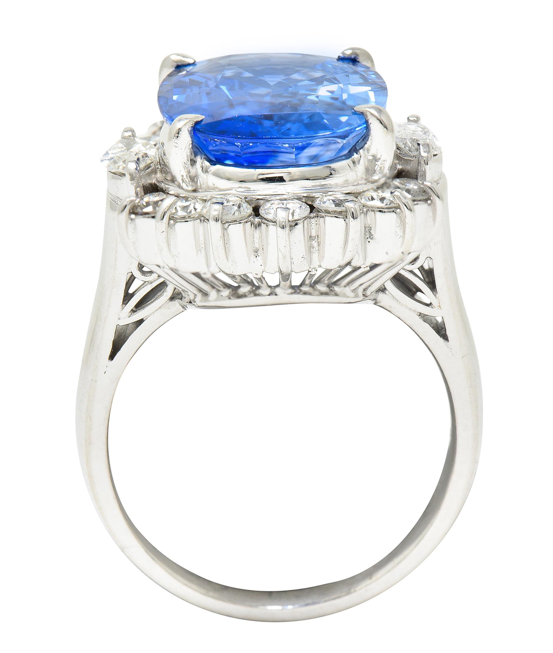 Contemporary 9.06 Carats Ceylon Sapphire Marquise Diamond Platinum Halo Ring GIA For Sale 5