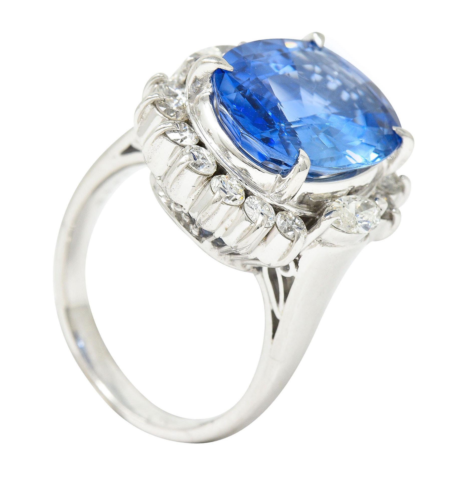 Contemporary 9.06 Carats Ceylon Sapphire Marquise Diamond Platinum Halo Ring GIA For Sale 6
