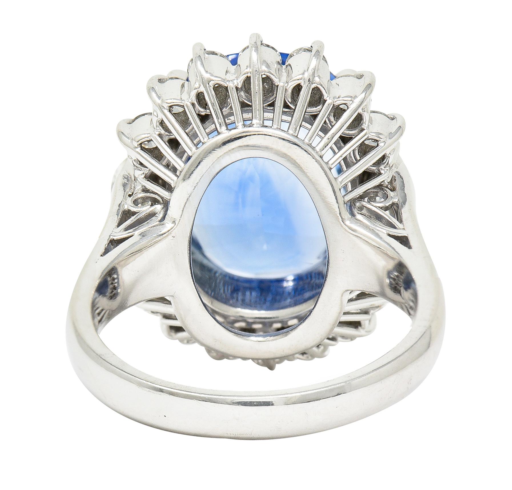 Women's or Men's Contemporary 9.06 Carats Ceylon Sapphire Marquise Diamond Platinum Halo Ring GIA For Sale