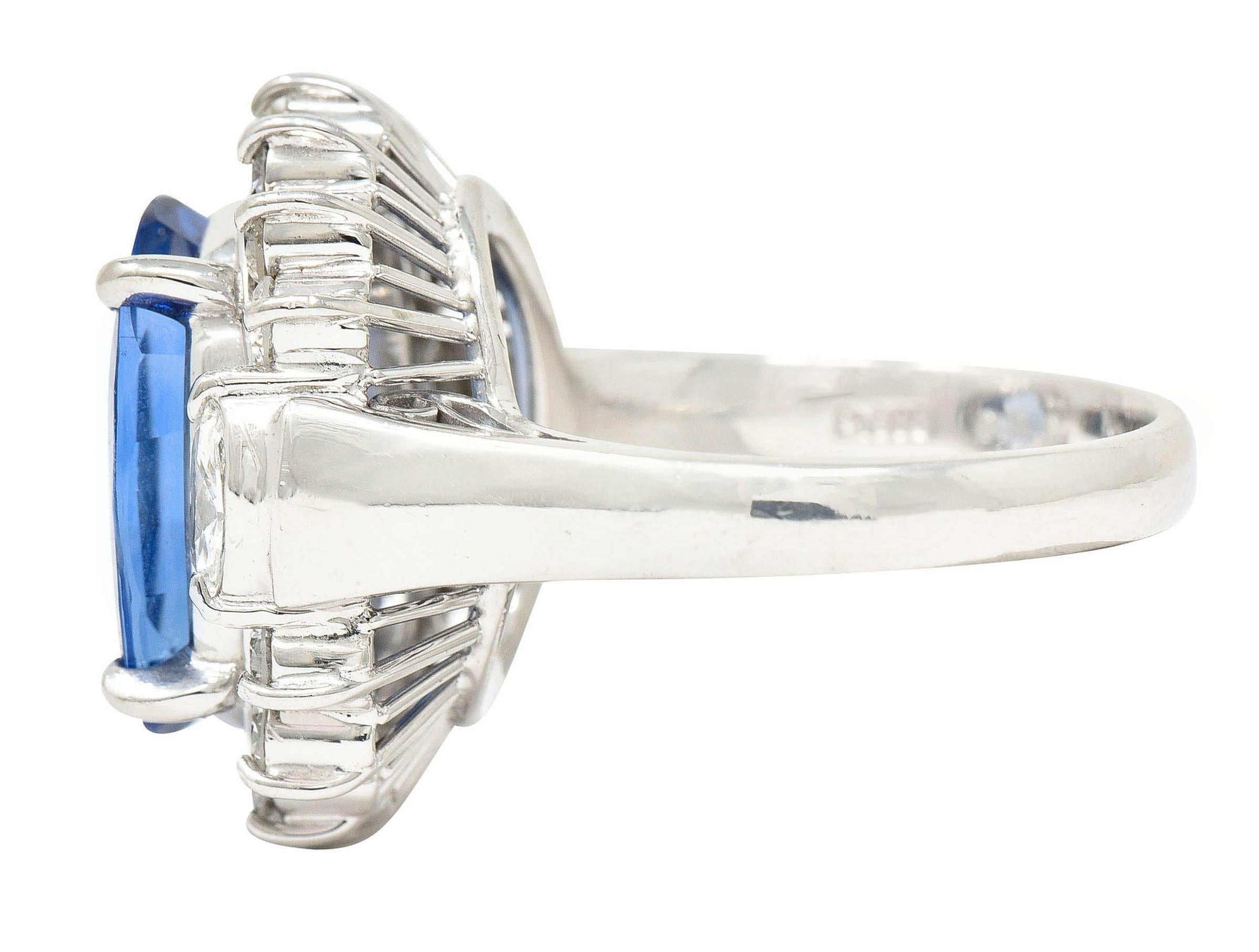 Contemporary 9.06 Carats Ceylon Sapphire Marquise Diamond Platinum Halo Ring GIA For Sale 1