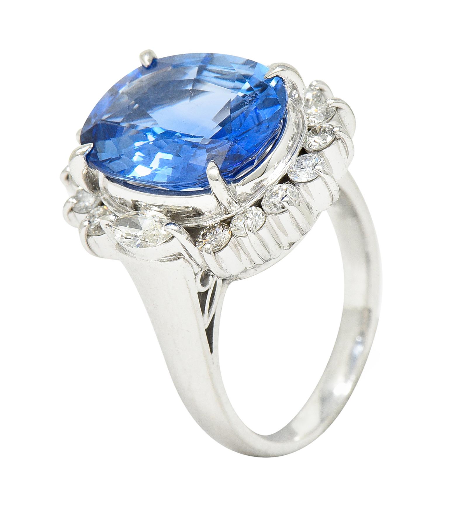 Contemporary 9.06 Carats Ceylon Sapphire Marquise Diamond Platinum Halo Ring GIA For Sale 4