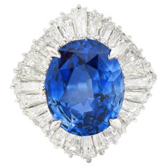 Contemporary 9.22 Carats Ceylon Sapphire Diamond Platinum Ballerina Ring GIA