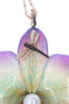 Contemporary 925 Silver Electroplated in Pink, Pearl, Orchid and Diamond Pendant