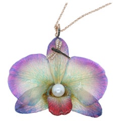 Contemporary 925 Silver Electroplated in Pink, Pearl, Orchid and Diamond Pendant