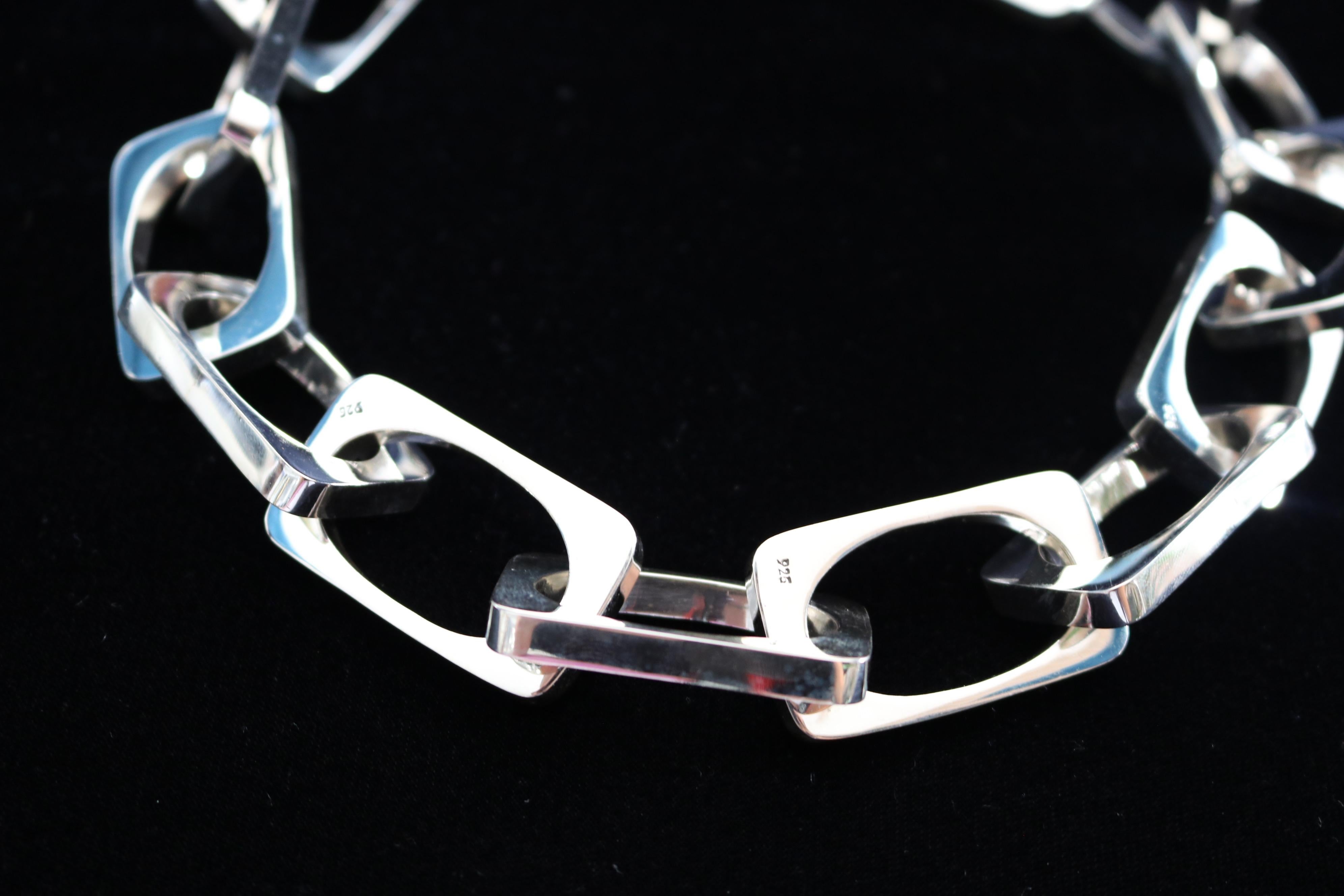 Modern Contemporary 925 Silver Link Necklace For Sale