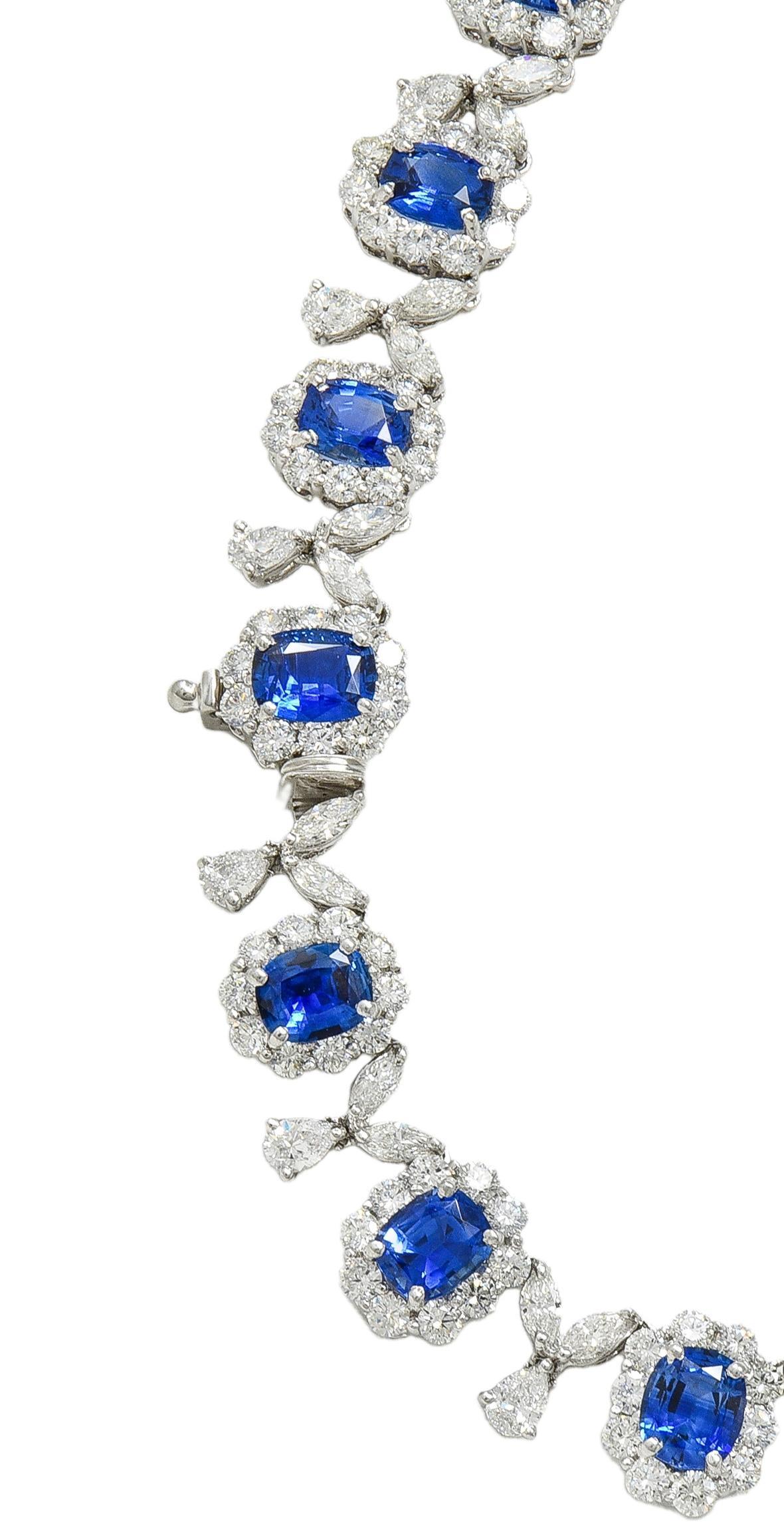 Zeitgenössische 93,45 CTW Blauer Saphir Diamant Platin Tropfen Statement-Halskette im Angebot 2