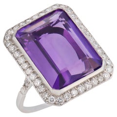 Contemporary 9.45 carat amethyst diamond platinum cocktail ring