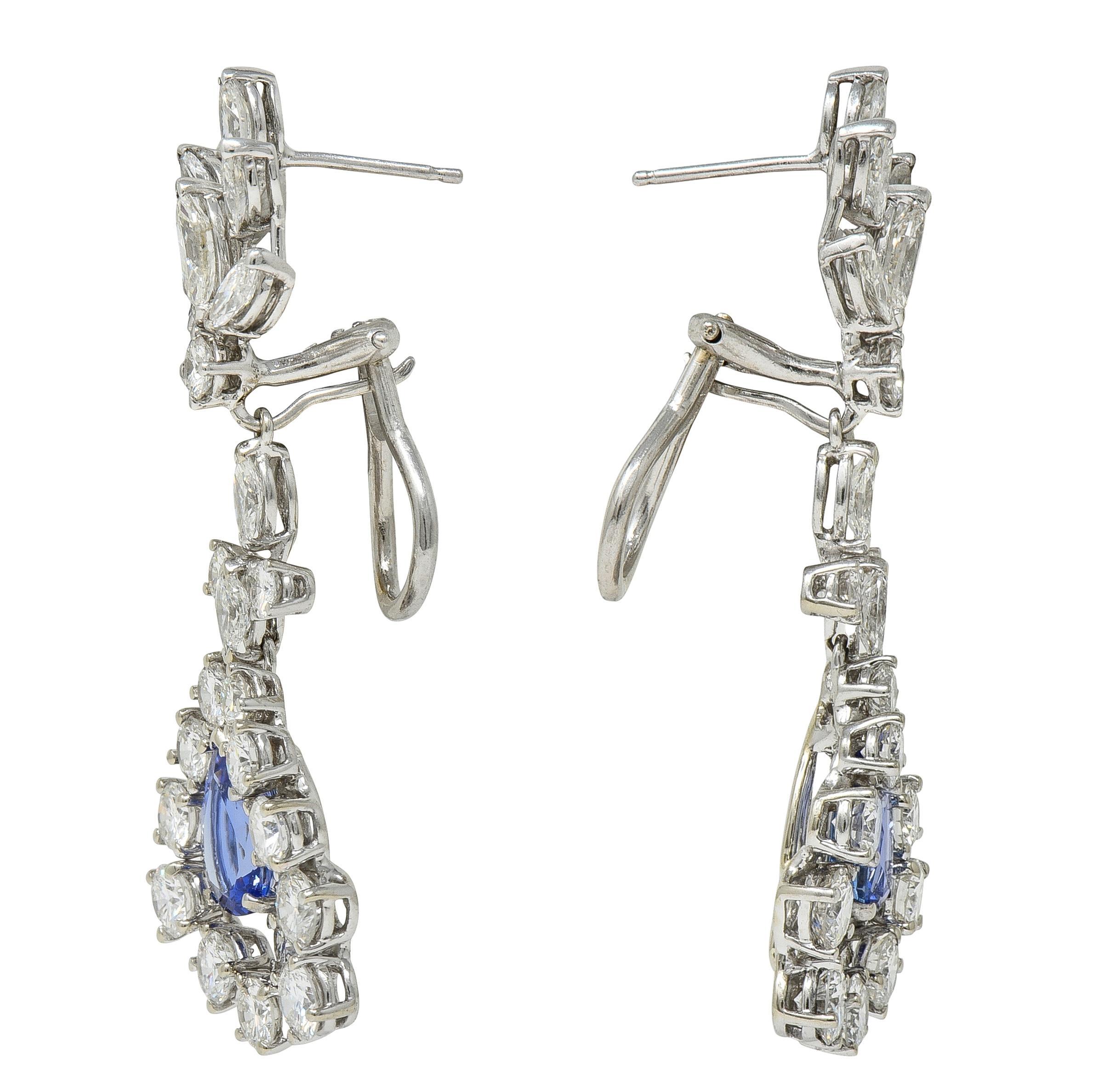 Contemporary 9.48 CTW Tanzanite Diamond 14K Gold Day-To-Night Halo Drop Earrings For Sale 2