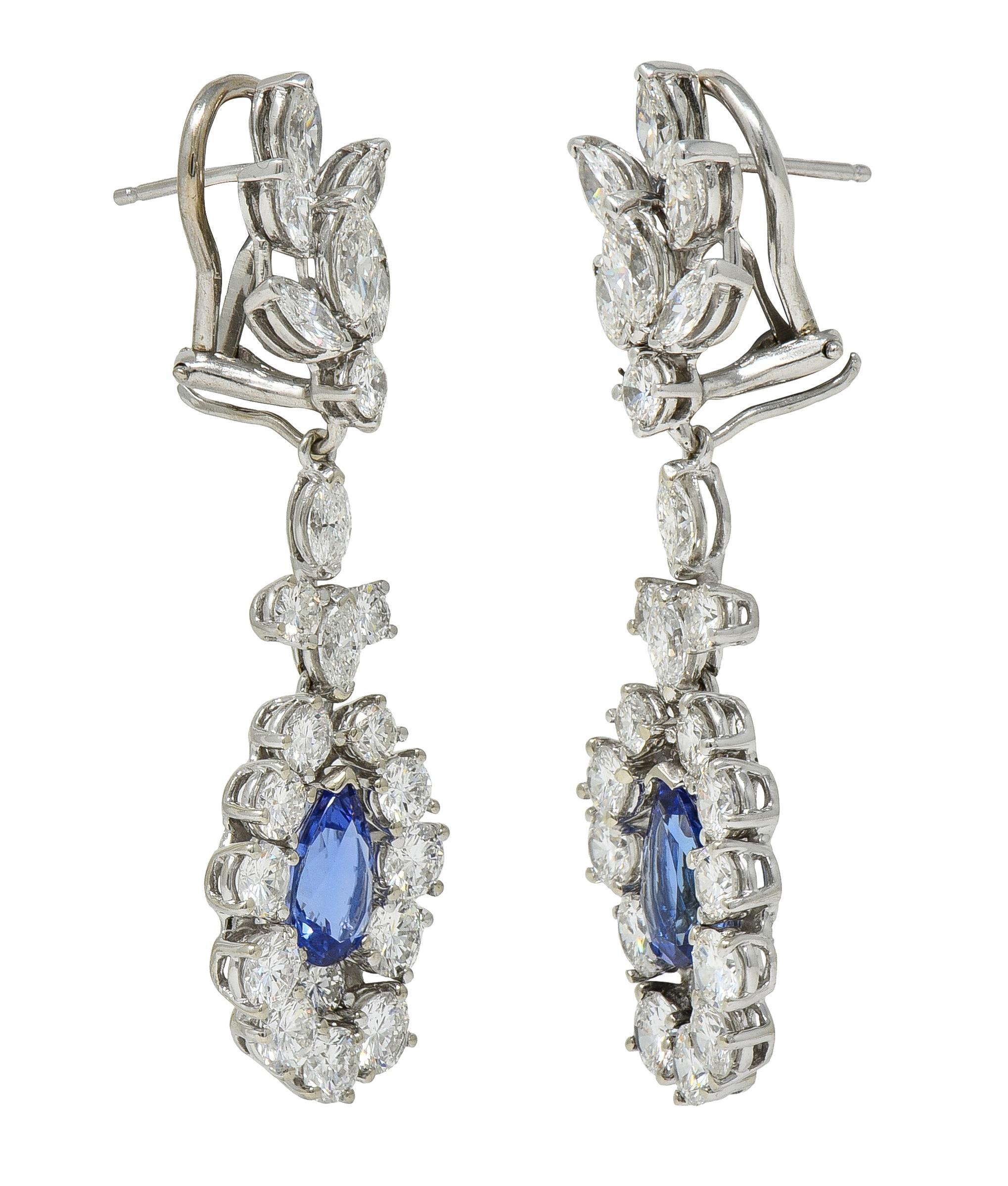 Contemporary 9.48 CTW Tanzanite Diamond 14K Gold Day-To-Night Halo Drop Earrings For Sale 4