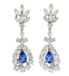 Contemporary 9.48 CTW Tanzanite Diamond 14K Gold Day-To-Night Halo Drop Earrings