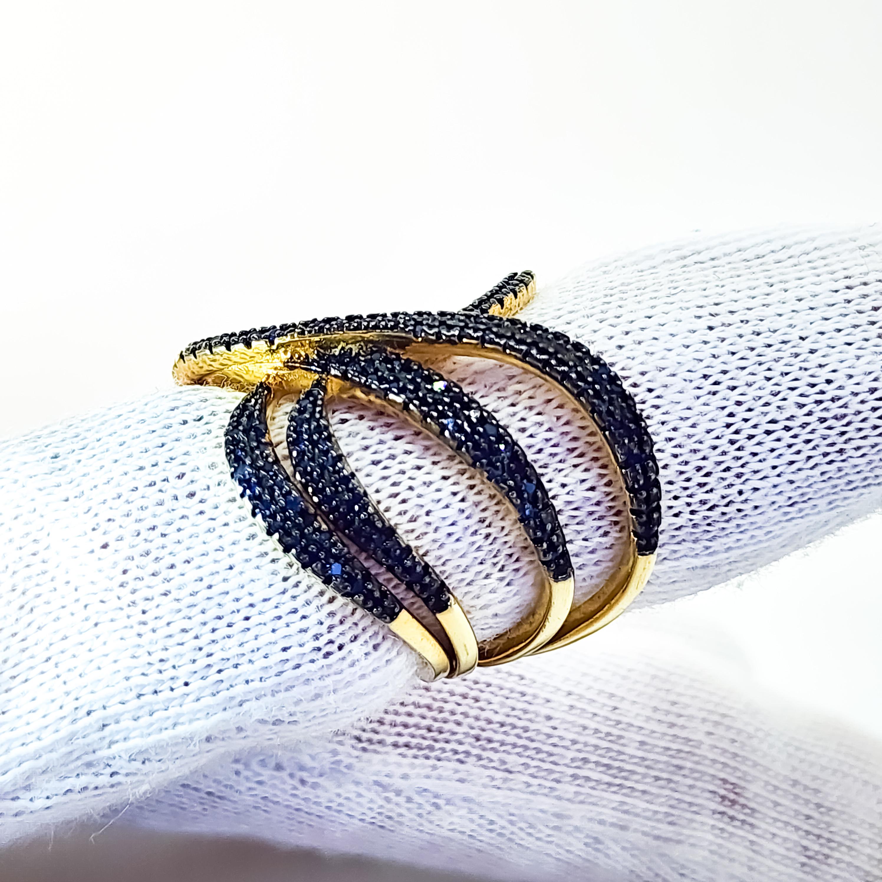 Sapphire Contemporary .95ct Wrap Around Bypass Ring Sterling Gold Vermeil In New Condition For Sale In Lambertville , NJ