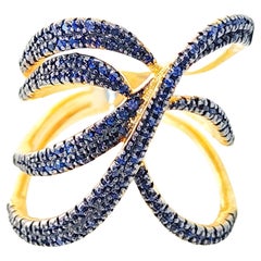 Contemporary .95ct Blue Sapphire Wrap Around Bypass Ring Sterling Gold Vermeil