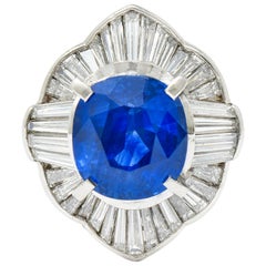 Contemporary 9.73 Carat Ceylon Sapphire Diamond Platinum Ballerina Halo Ring AGL