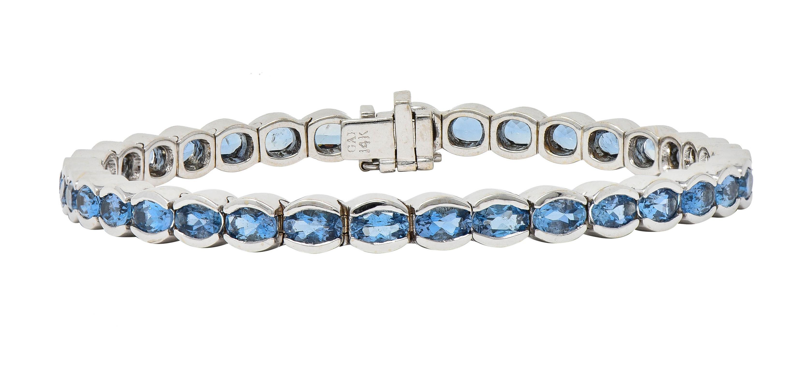 Contemporary 9.80 CTW Blue Topaz 14 Karat White Gold Line Bracelet For Sale 6