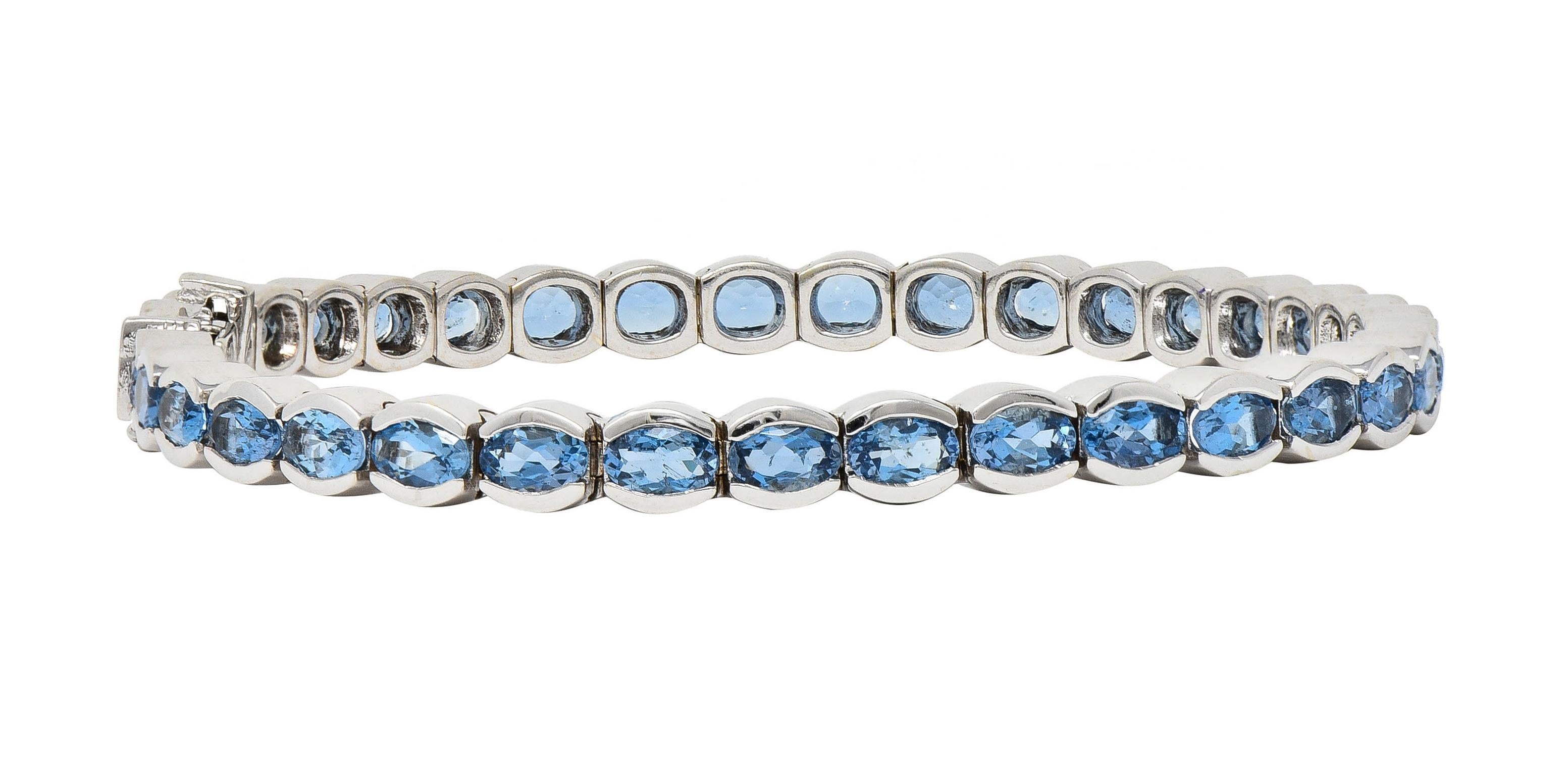 Contemporary 9.80 CTW Blue Topaz 14 Karat White Gold Line Bracelet In Excellent Condition For Sale In Philadelphia, PA